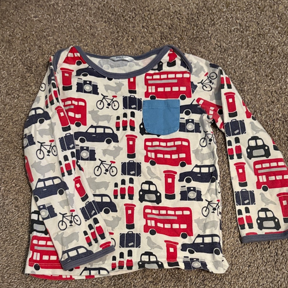 Baby Boden Kids' Long Sleeve Vehicle Print Shirt 2-3